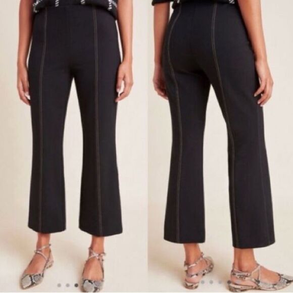 Anthropologie Essential Black Cropped Flare stitched detail Pull On Pants Sz XS - Picture 1 of 6